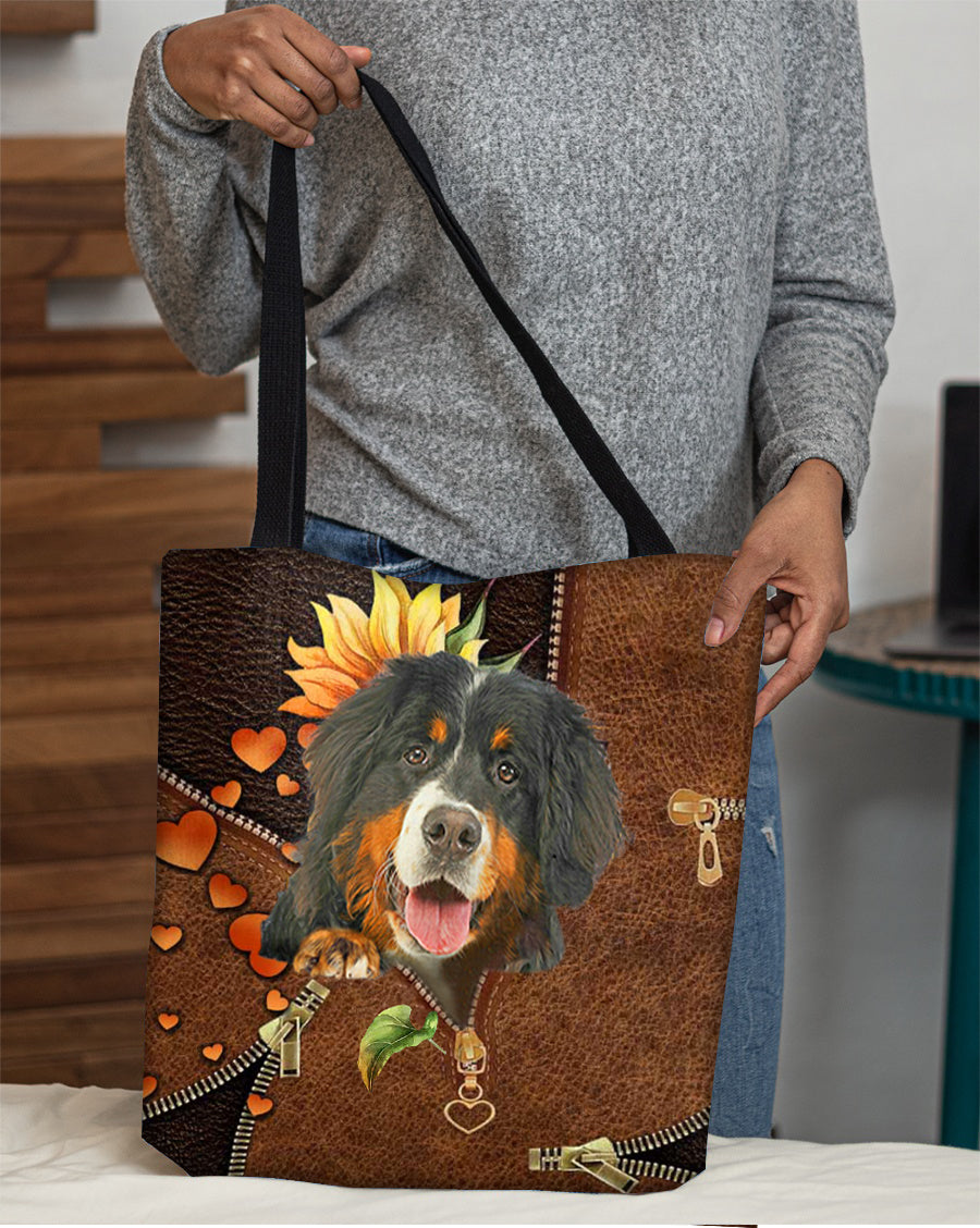 Bernese mountain-Sunflower&amp;zipper Cloth Tote Bag