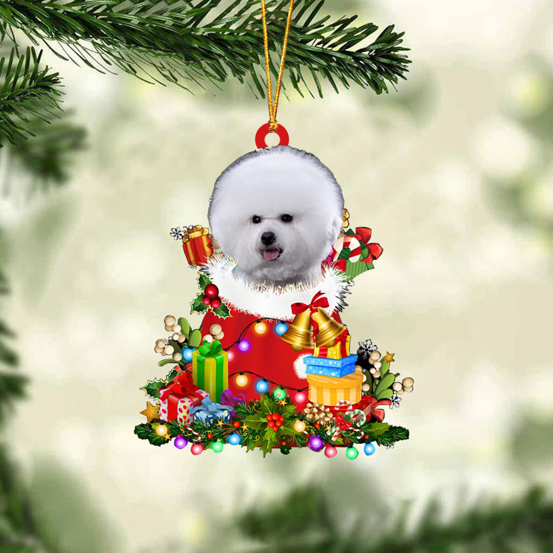 Bichon-Christmas Bag Gift-Two Sided Ornament