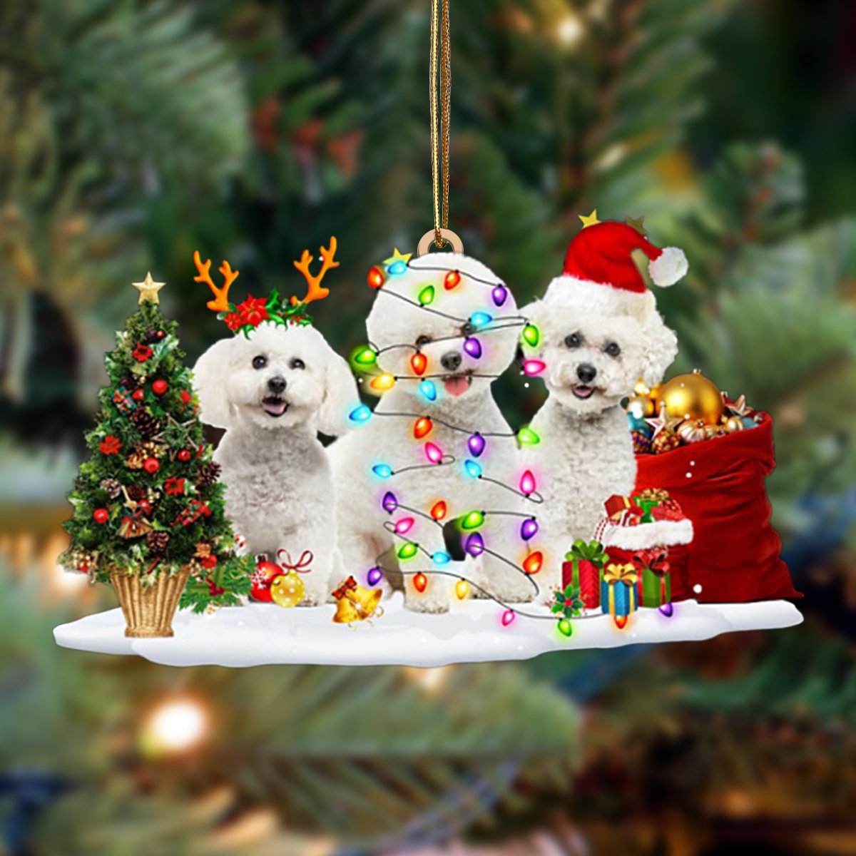 Bichon Frise-Christmas Dog Friends Hanging Ornament