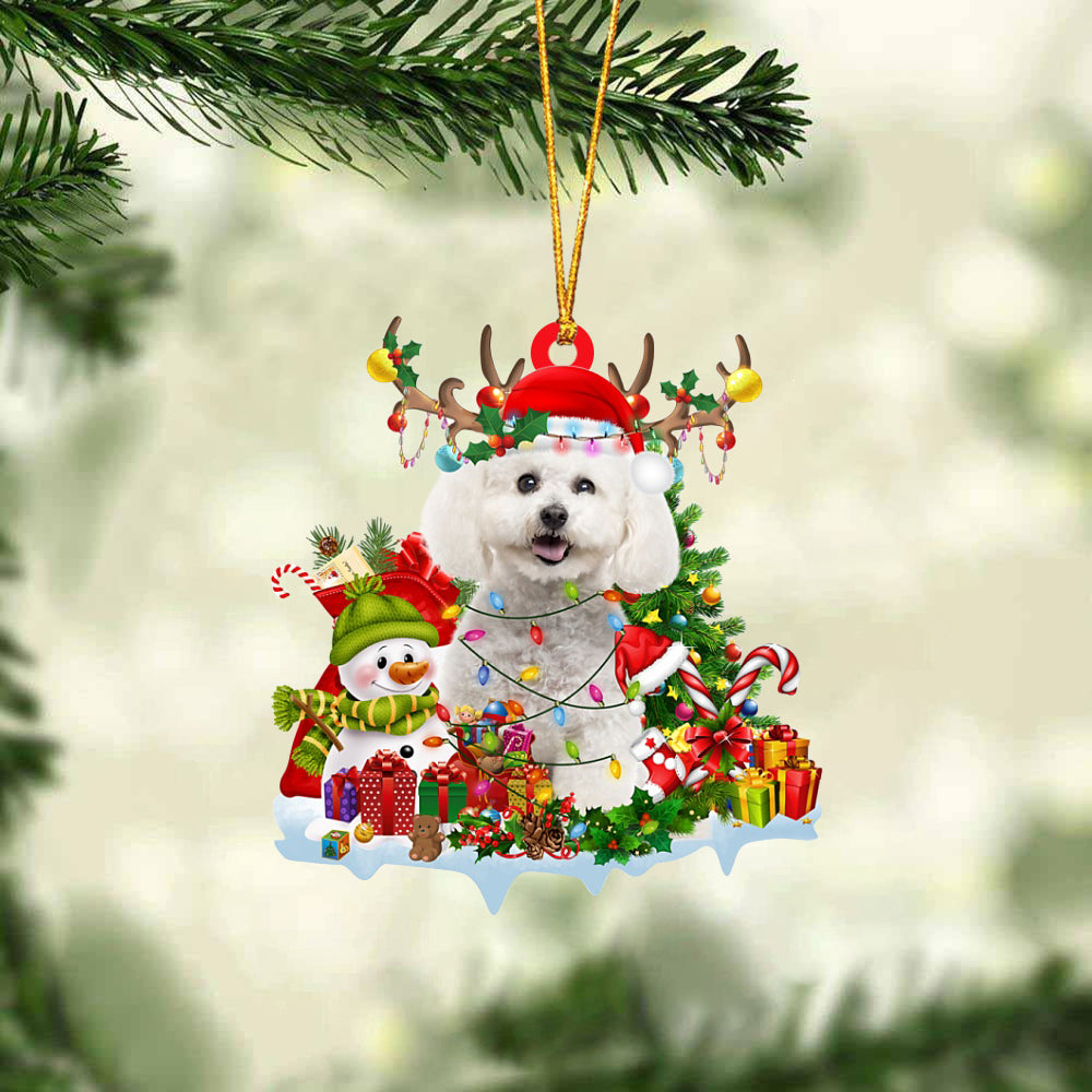 Bichon Frise-Elk &amp; Snowman-Two Sided Ornament