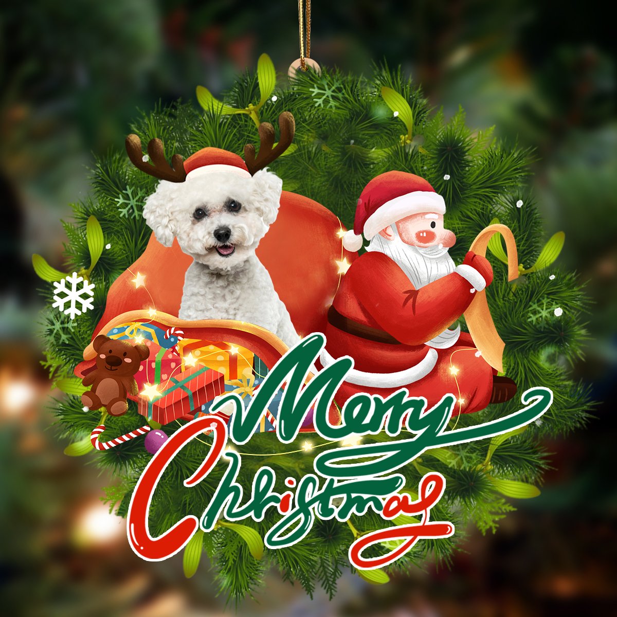Bichon Frise-Santa &amp; dog Hanging Ornament
