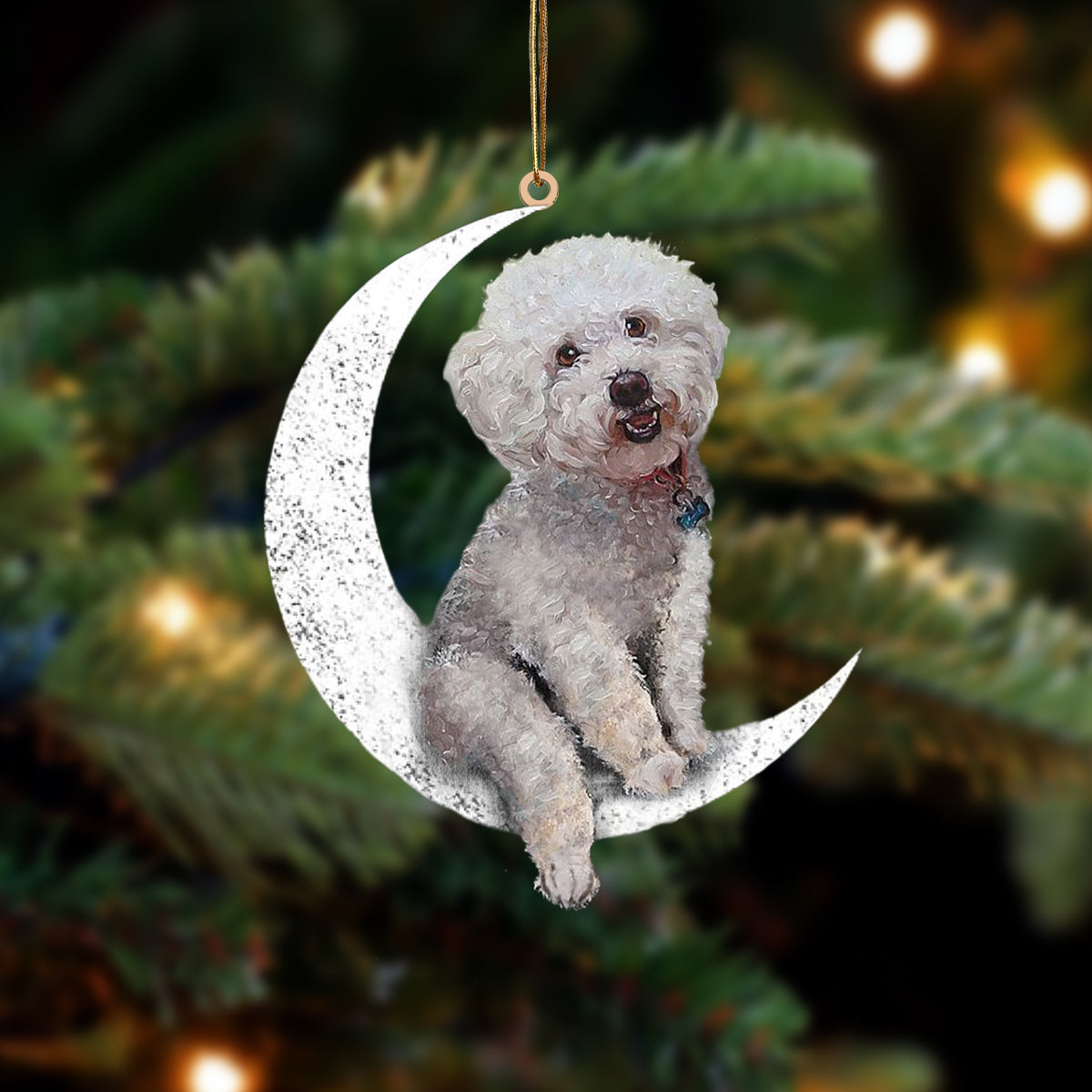 Bichon Frise Sit On The Moon Two Sided Ornament Noodever