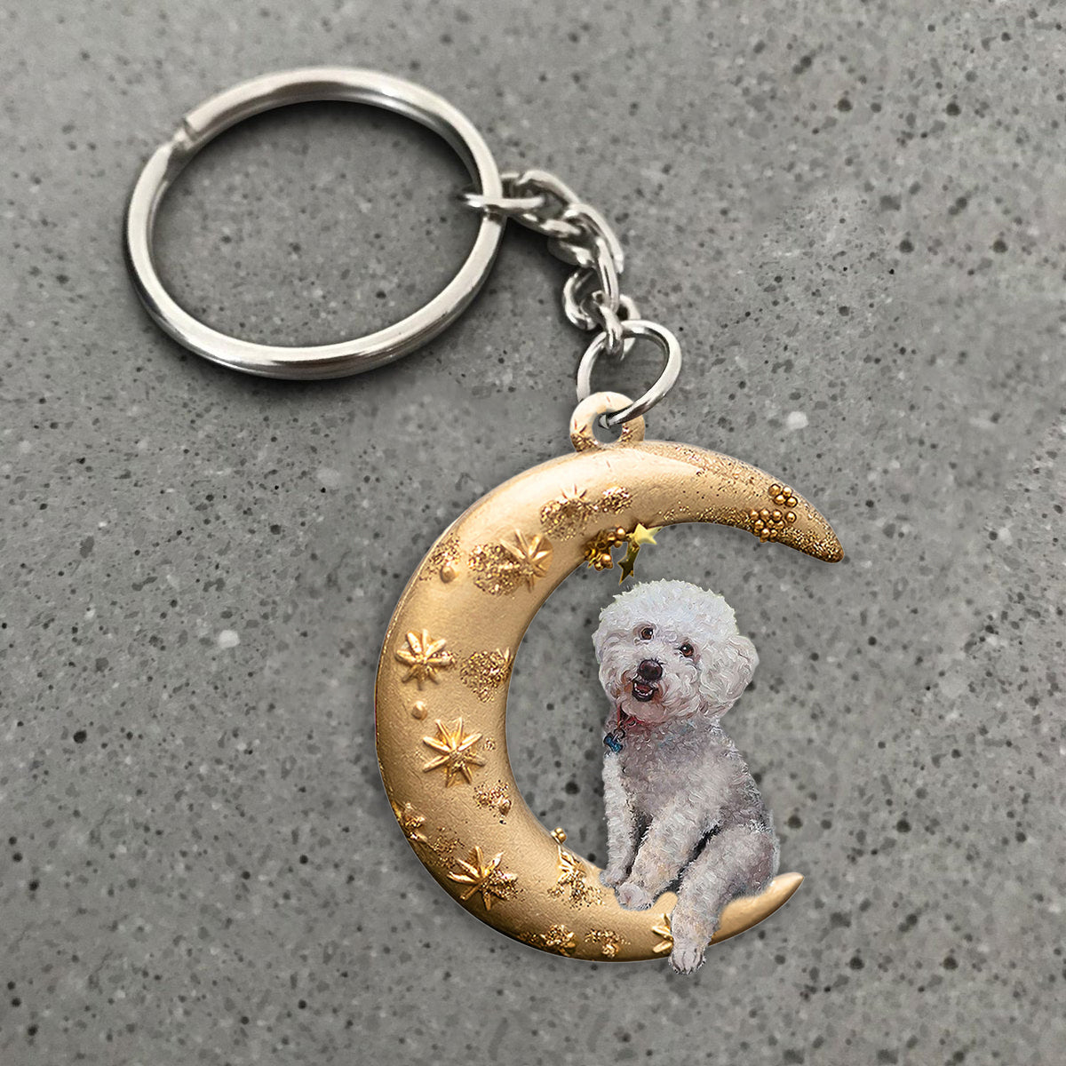 Bichon Frise-Dog &amp; Moon Flat Acrylic Keychain