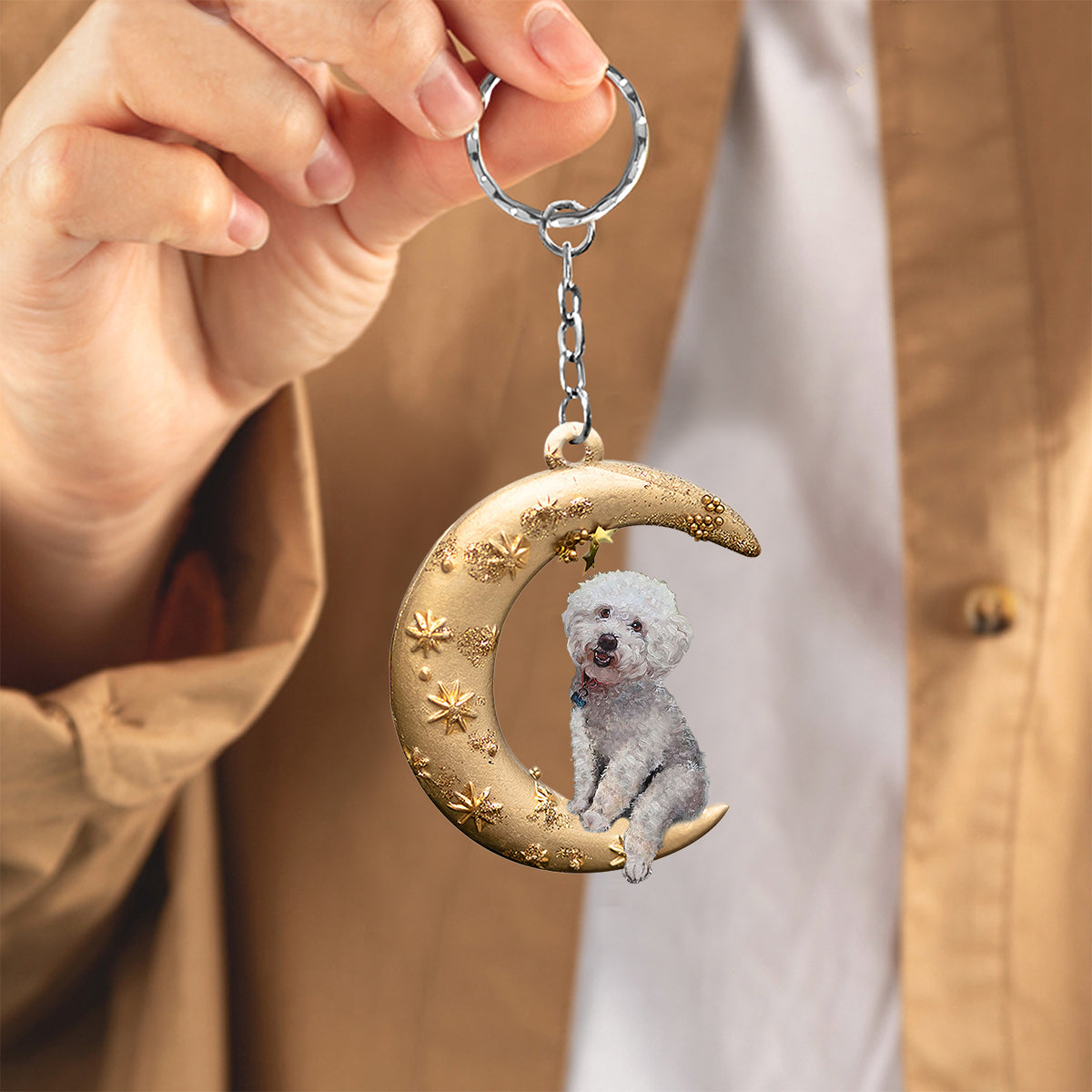 Bichon Frise-Dog &amp; Moon Flat Acrylic Keychain