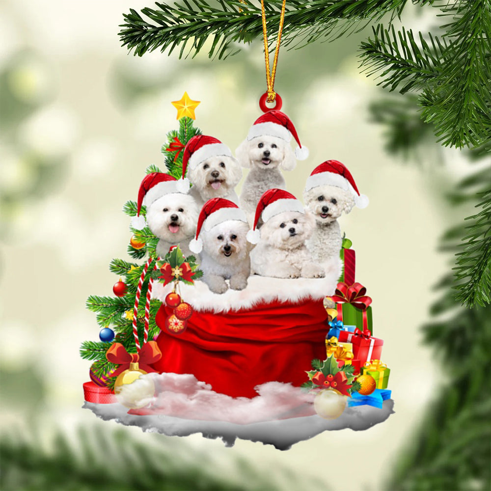 Bichon-Christmas Bag&Dogs-Two Sided Ornament