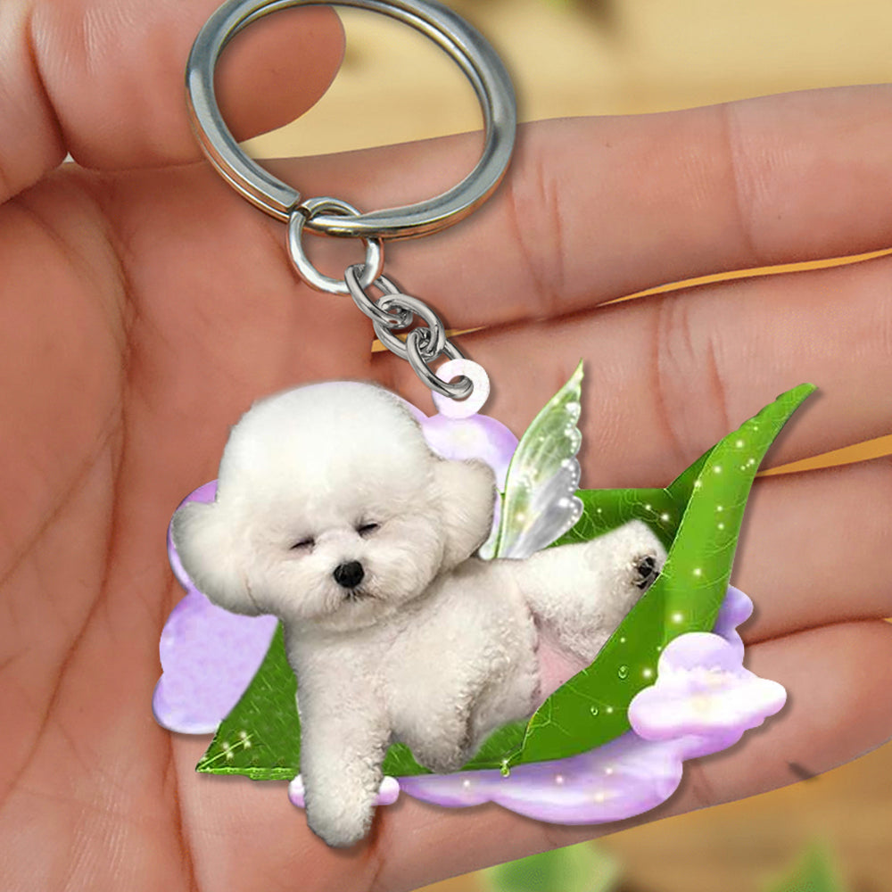 Bichon frise-Sleep On Fallen Leaves Flat Acrylic Keychain