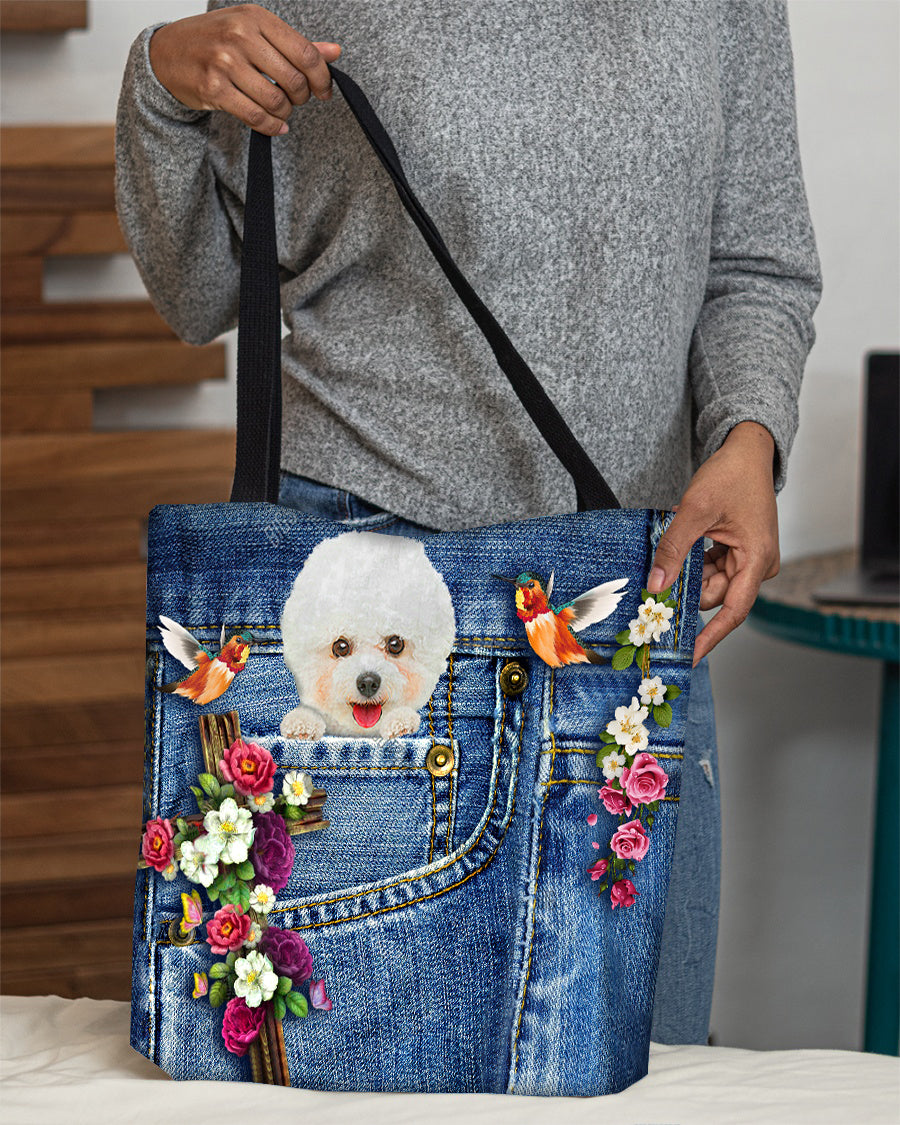 Bichon Frise-Cardinal &amp; Cross Flower Cloth Tote Bag