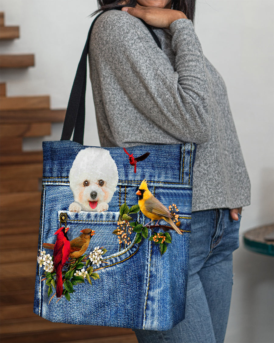 Bichon Frise-Cardinal &amp; Dog Cloth Tote Bag
