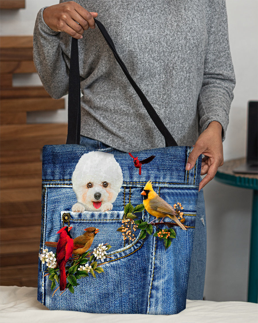 Bichon Frise-Cardinal &amp; Dog Cloth Tote Bag