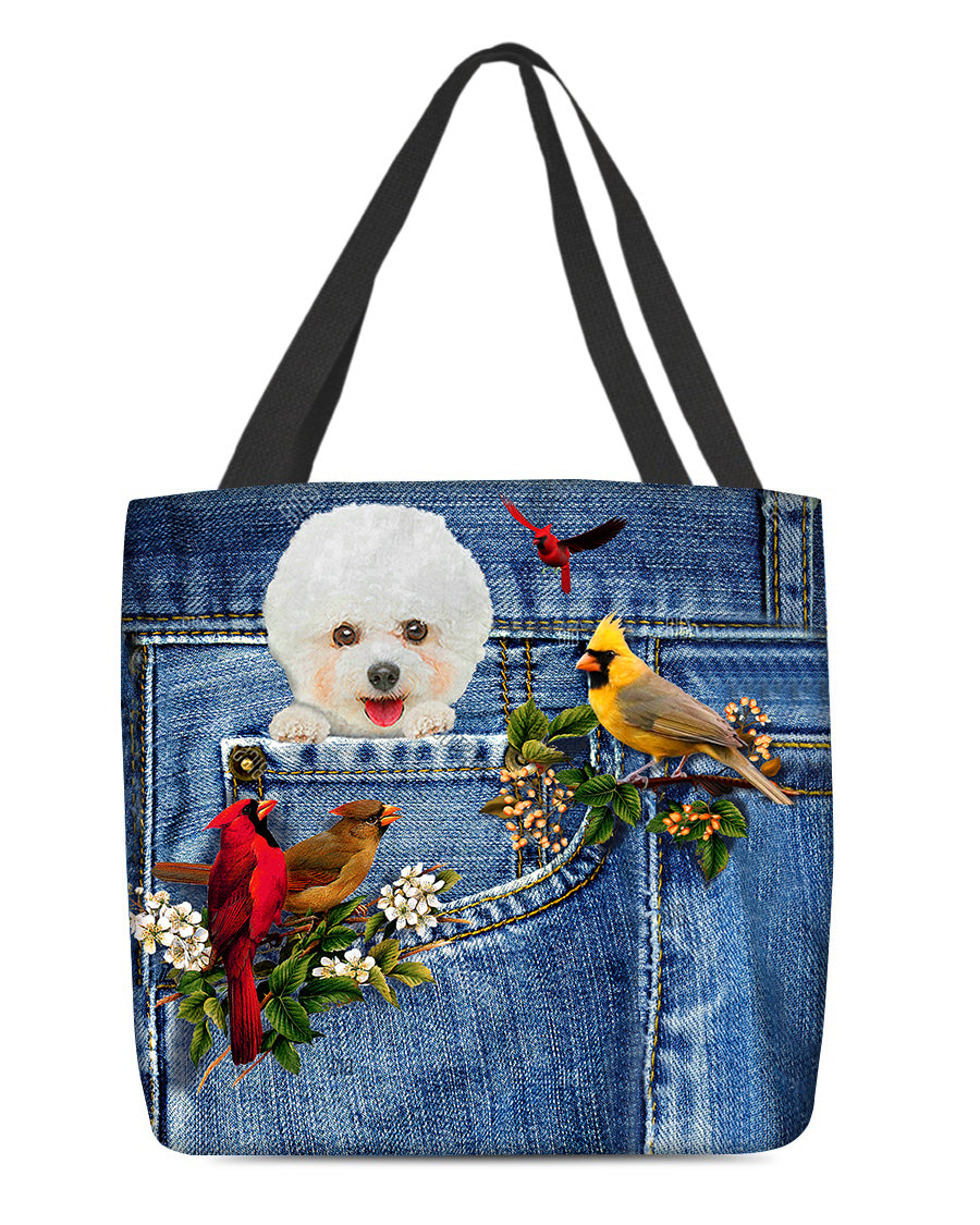 Bichon Frise-Cardinal &amp; Dog Cloth Tote Bag