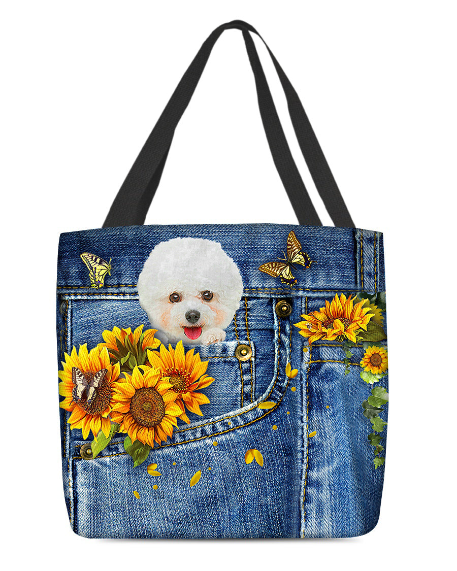 Bichon Frise-Sunflowers &amp; Butterflies Cloth Tote Bag