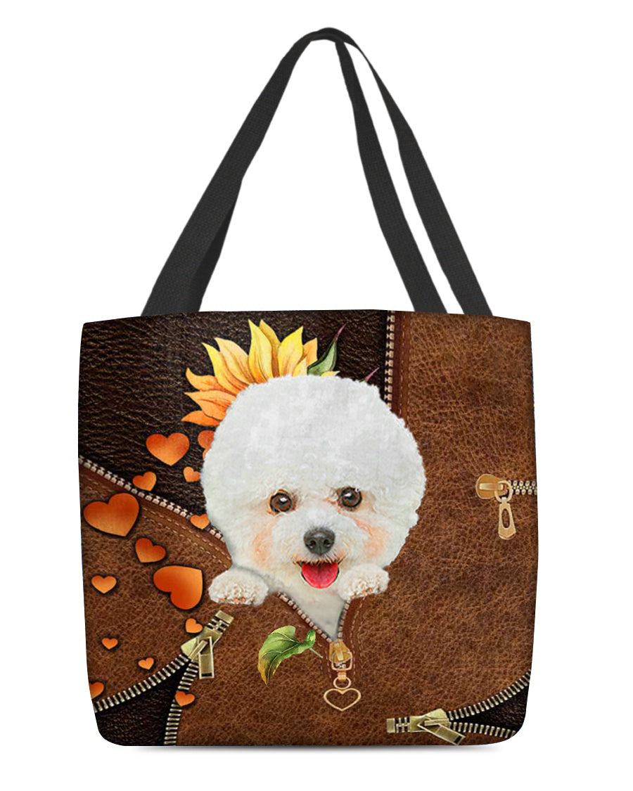 Bichon frise-Sunflower&amp;zipper Cloth Tote Bag
