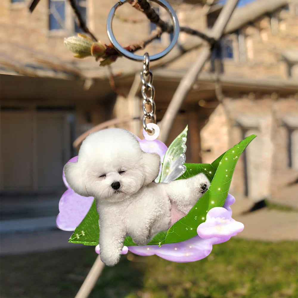 Bichon frise-Sleep On Fallen Leaves Flat Acrylic Keychain