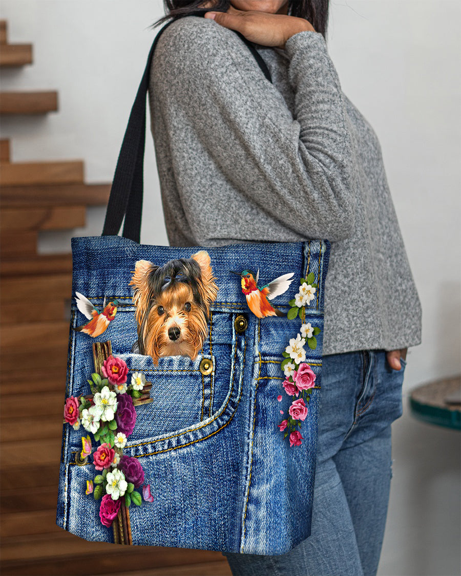 Biewer Terrier-Cardinal &amp; Cross Flower Cloth Tote Bag