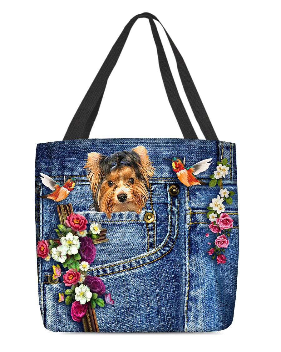Biewer Terrier-Cardinal &amp; Cross Flower Cloth Tote Bag