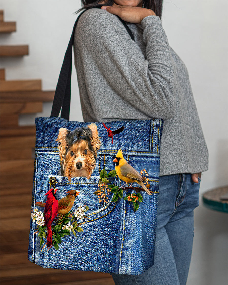 Biewer Terrier-Cardinal &amp; Dog Cloth Tote Bag