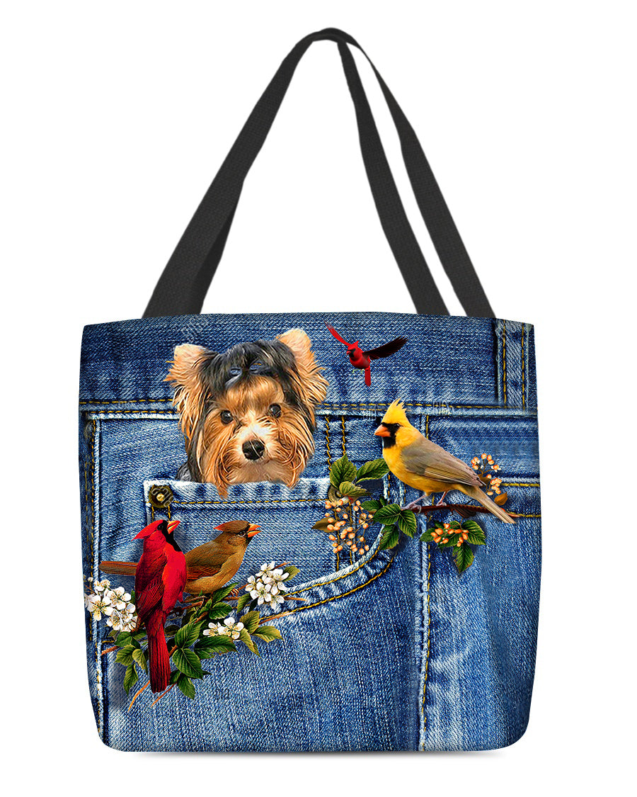 Biewer Terrier-Cardinal &amp; Dog Cloth Tote Bag
