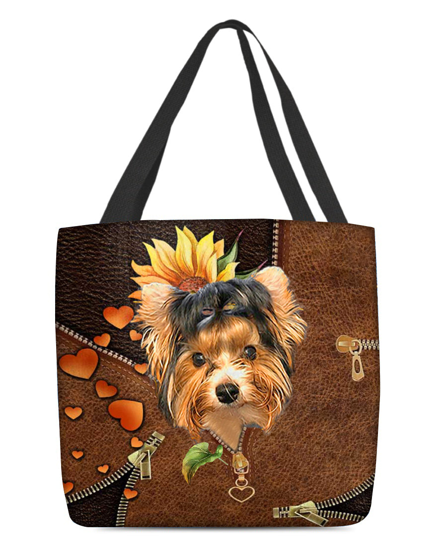 Biewer Terrier-Sunflower&amp;zipper Cloth Tote Bag