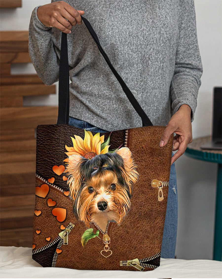 Biewer Terrier-Sunflower&amp;zipper Cloth Tote Bag