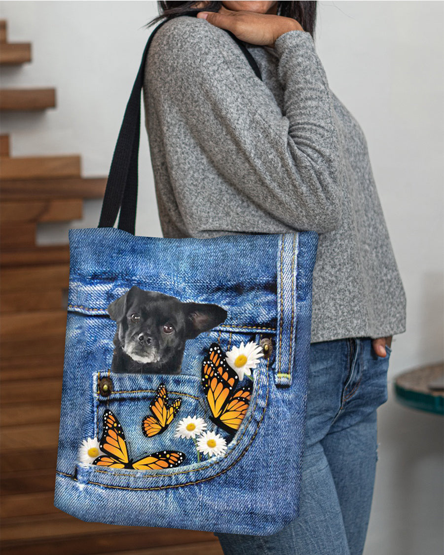 Black-Chug-Butterfly Daisies Fait-CLOTH TOTE BAG