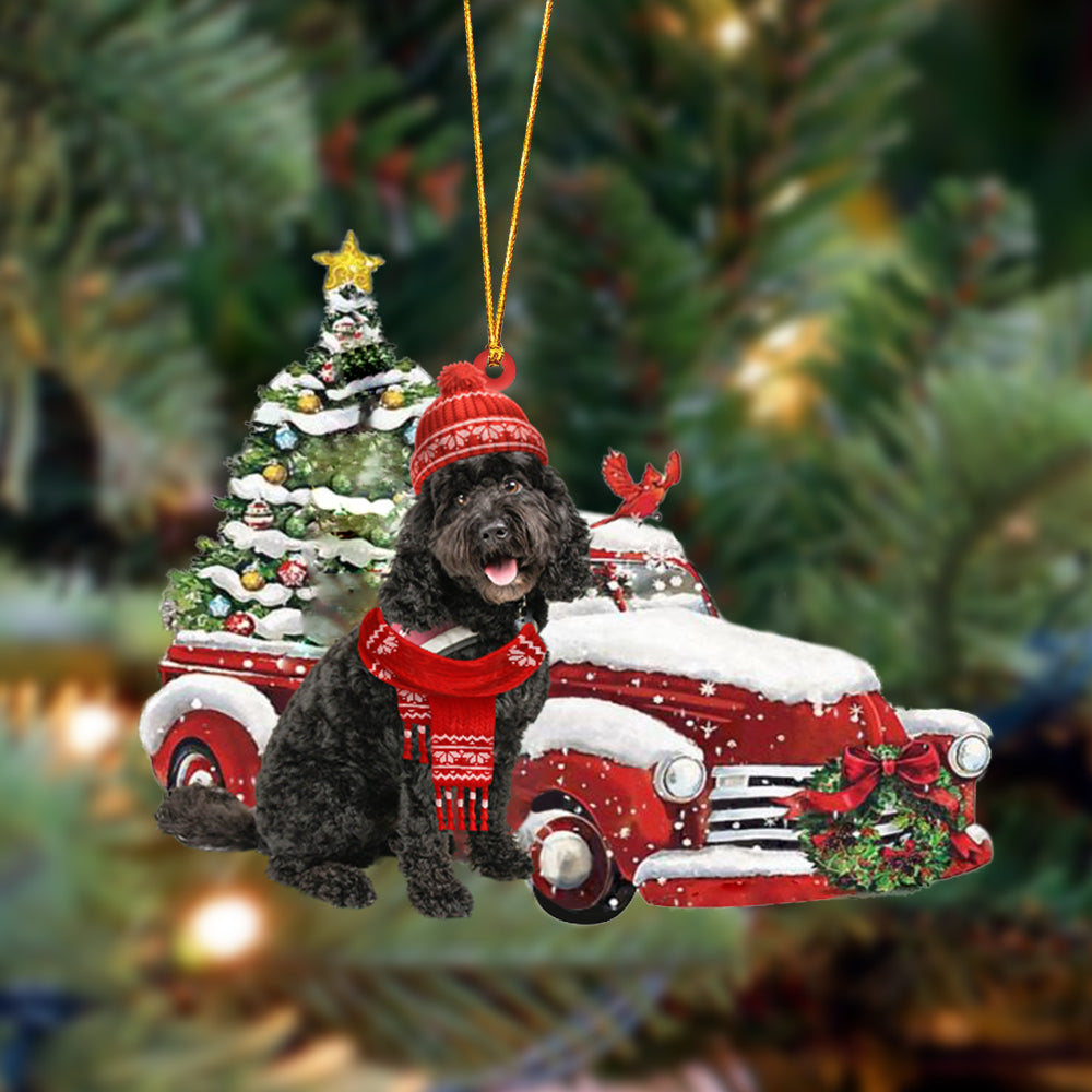 Black Cavapoo-Christmas Car Two Sided Ornament