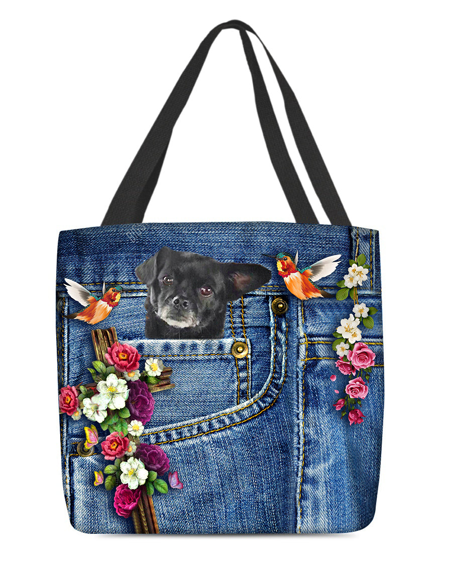 Black Chug-Cardinal &amp; Cross Flower Cloth Tote Bag