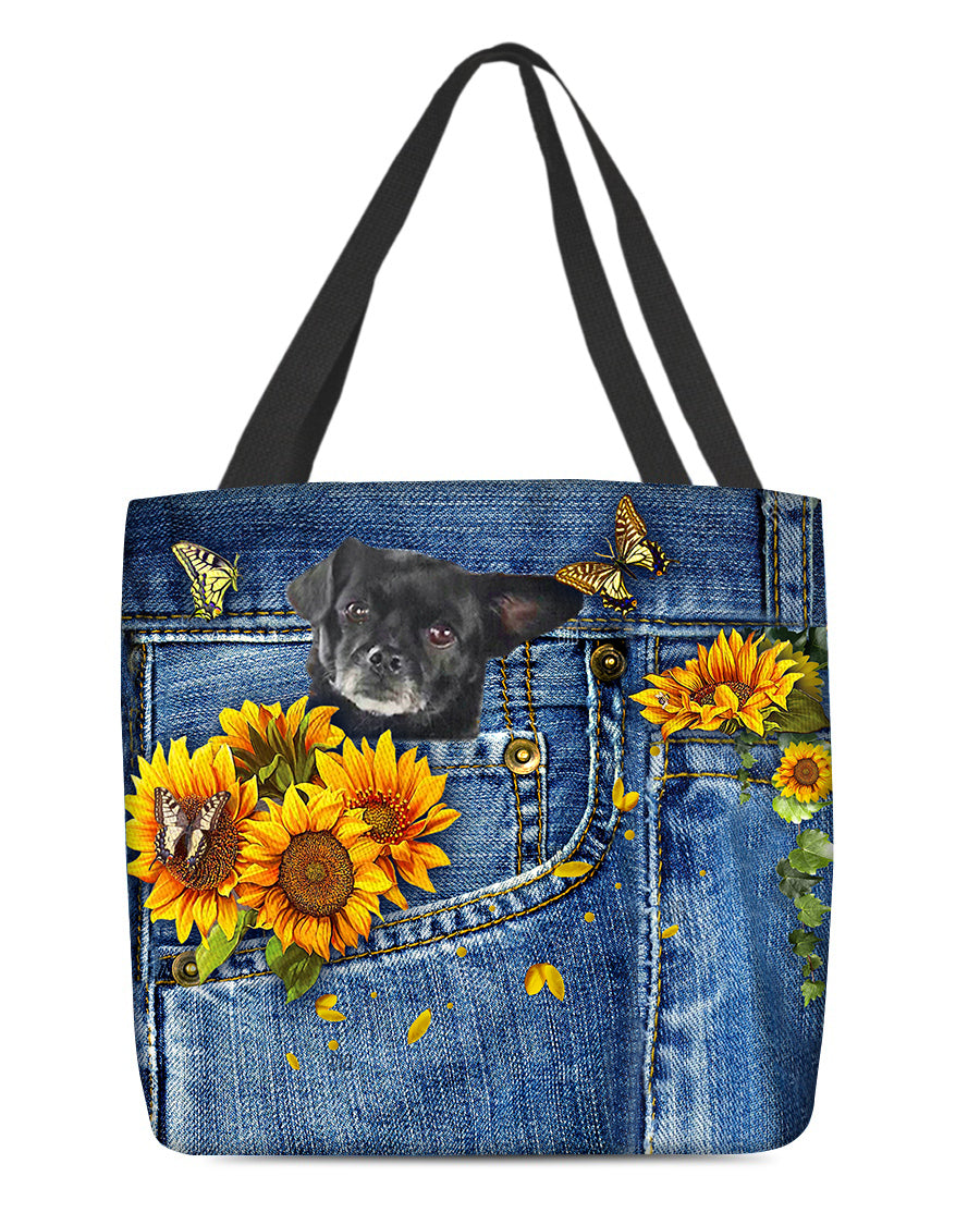 Black Chug-Sunflowers &amp; Butterflies Cloth Tote Bag