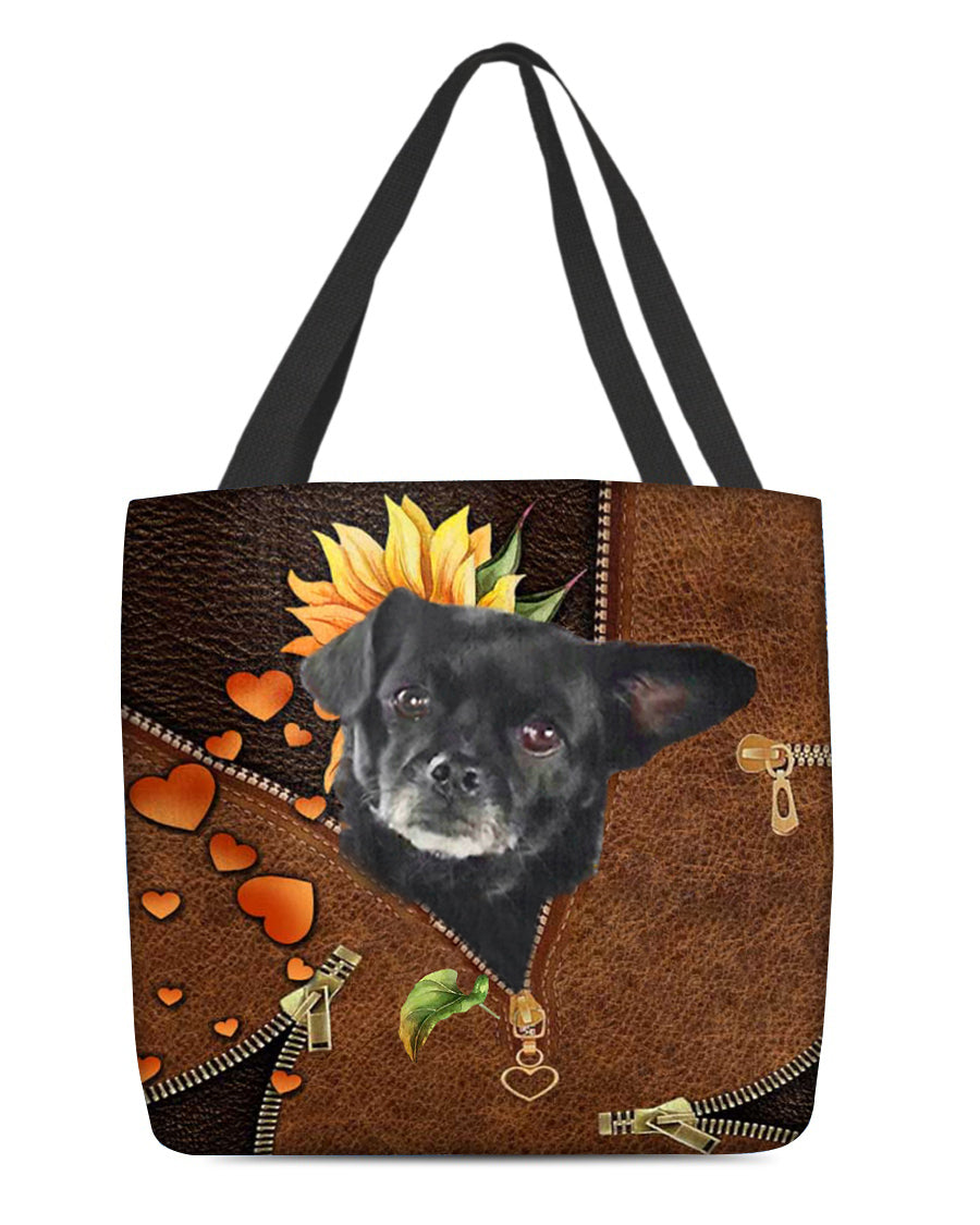 Black Chug-Sunflower&amp;zipper Cloth Tote Bag