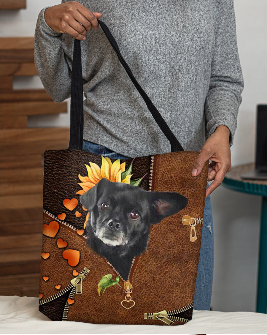 Black Chug-Sunflower&amp;zipper Cloth Tote Bag