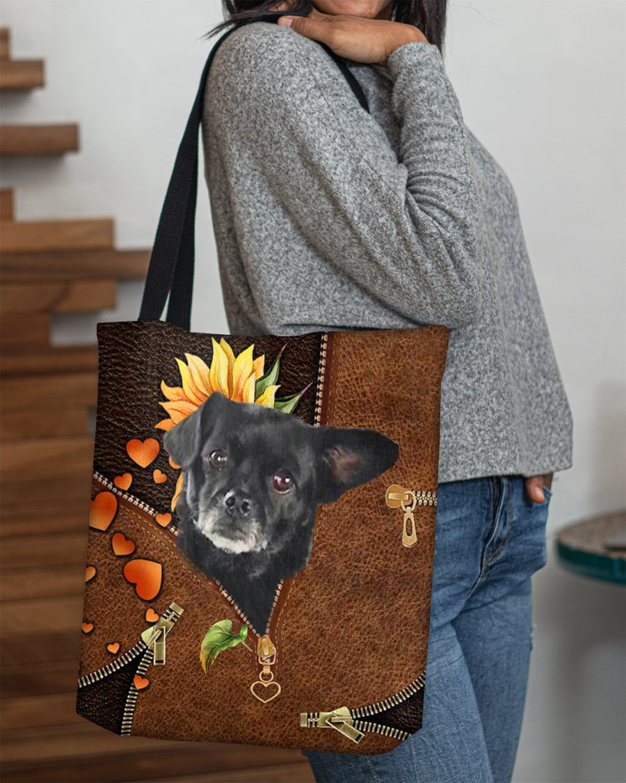 Black Chug-Sunflower&amp;zipper Cloth Tote Bag