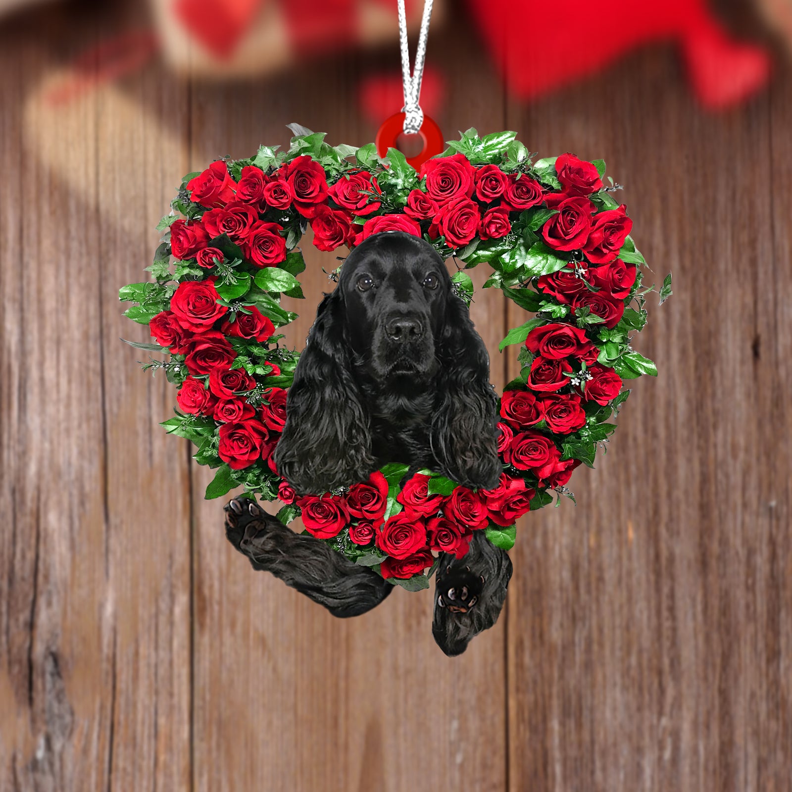 Black Cocker Spaniel-Heart Wreath Two Sides Ornament