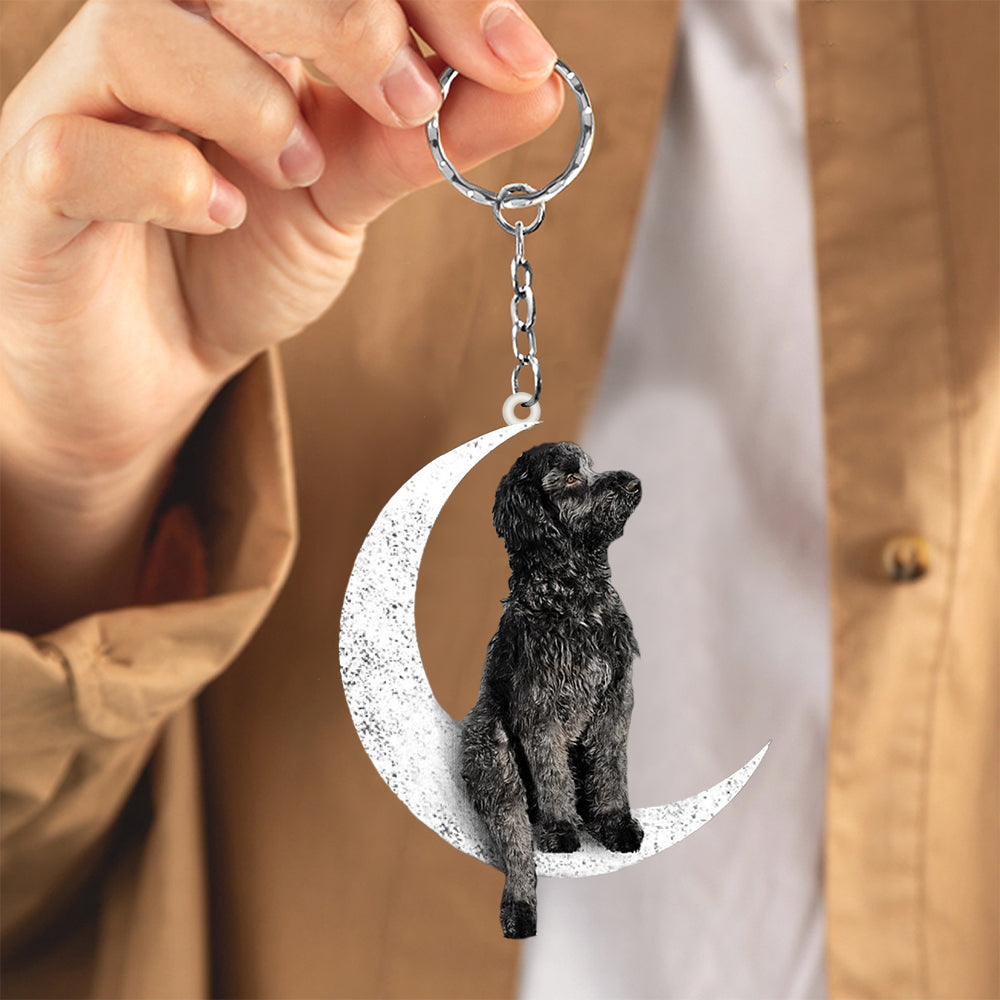 Black Goldendoodle-Sit On The Moon Keychain