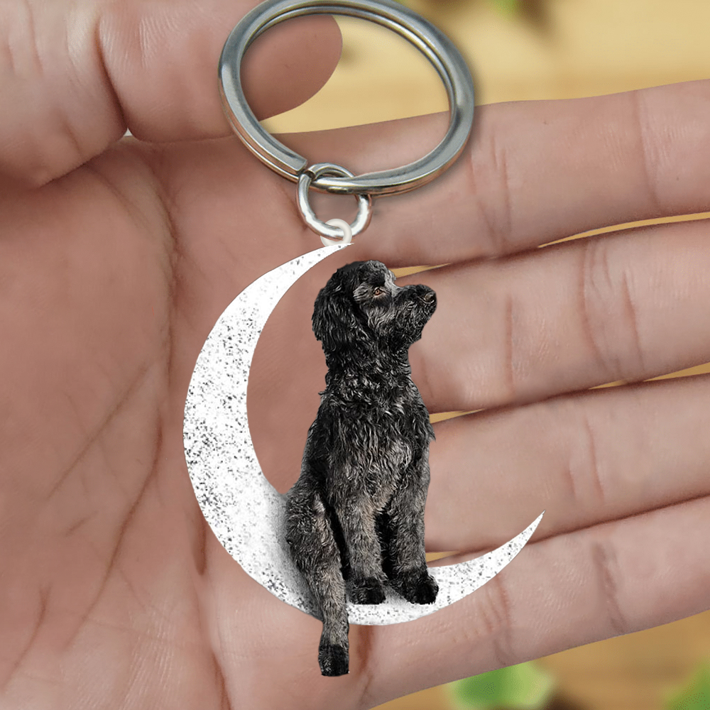 Black Goldendoodle-Sit On The Moon Keychain