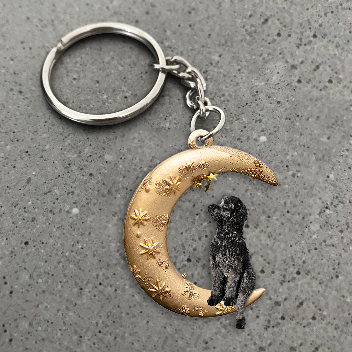 Black Goldendoodle-Dog &amp; Moon Flat Acrylic Keychain