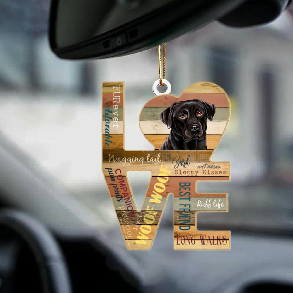 Black Lab Retriever Love Wood Dog-two sided ornament