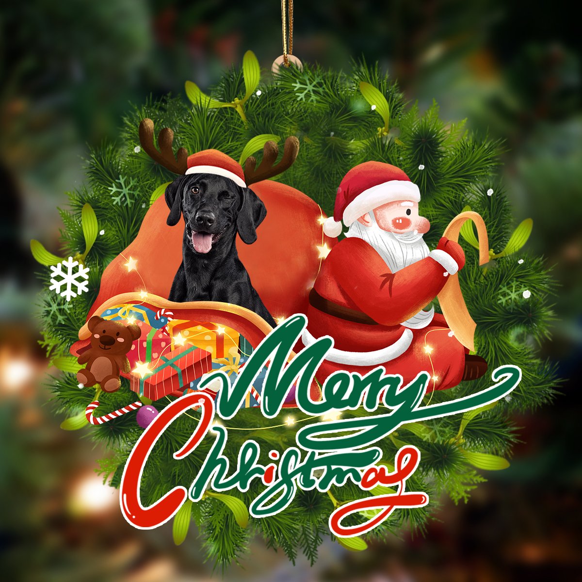 Black Labrador2-Santa &amp; dog Hanging Ornament