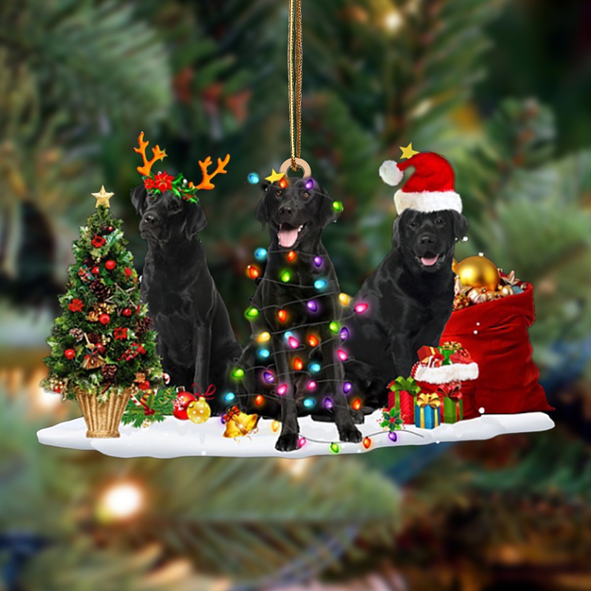 Black Labrador Retriever-Christmas Dog Friends Hanging Ornament