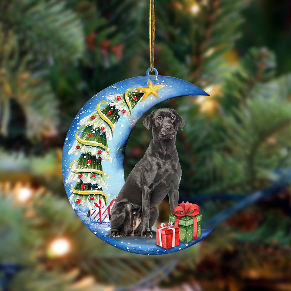 Black Labrador Sit On The Blue Moon-Two Sided Ornament