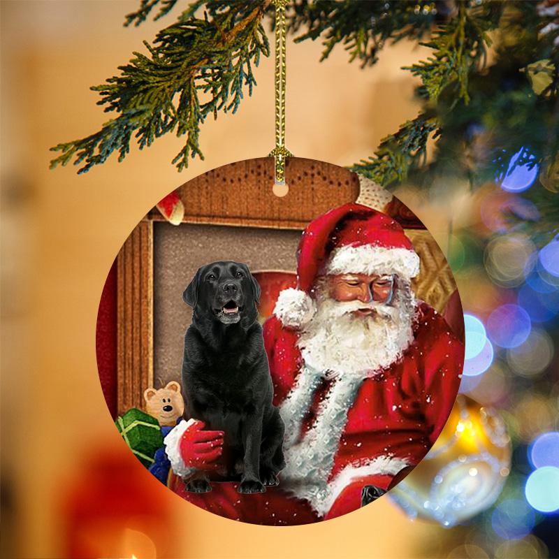 Black Labrador With Santa Christmas Ornament