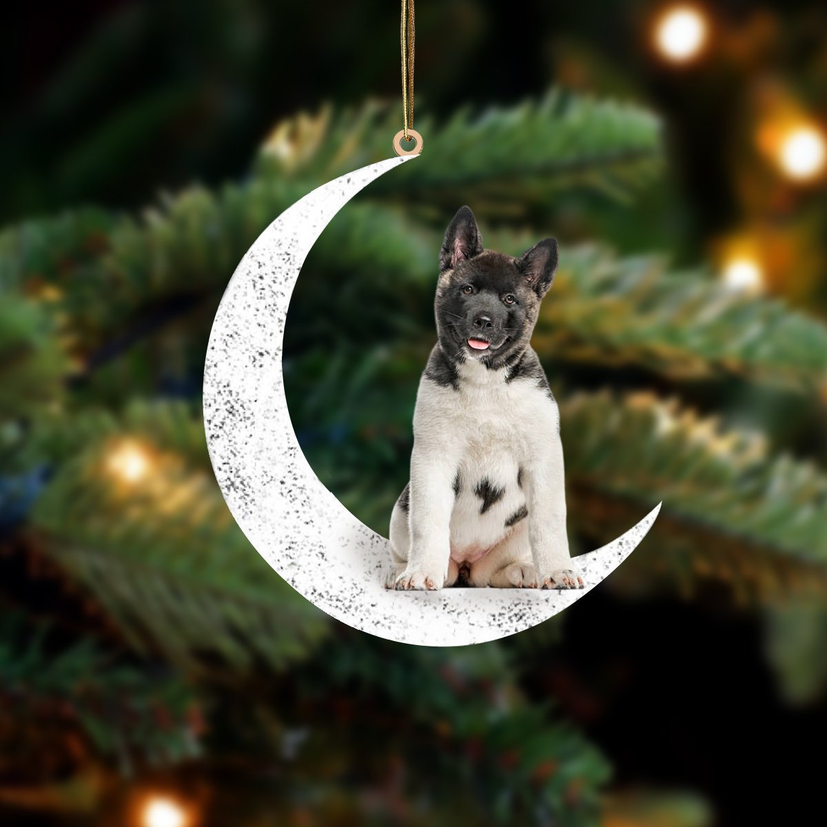 Black Mask Akita-Sit On The Moon-Two Sided Ornament