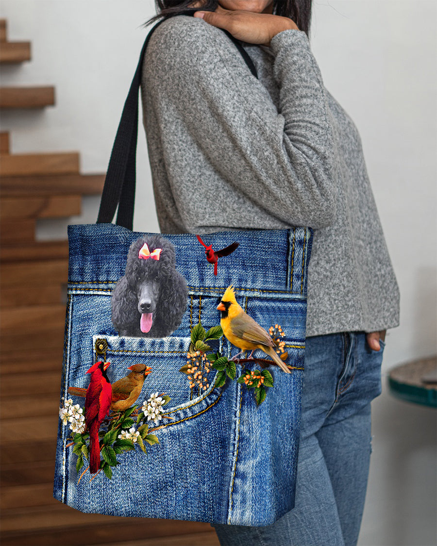 Black Poodle-Cardinal &amp; Dog Cloth Tote Bag