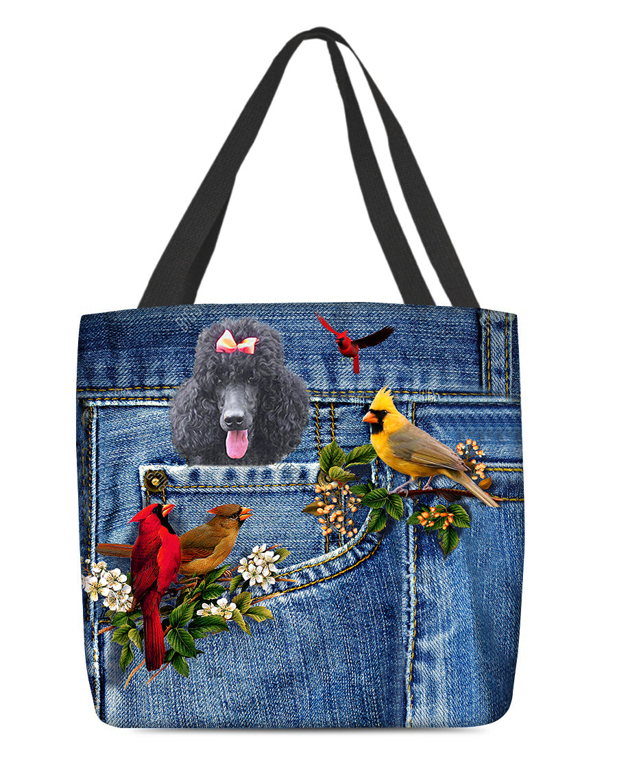 Black Poodle-Cardinal &amp; Dog Cloth Tote Bag