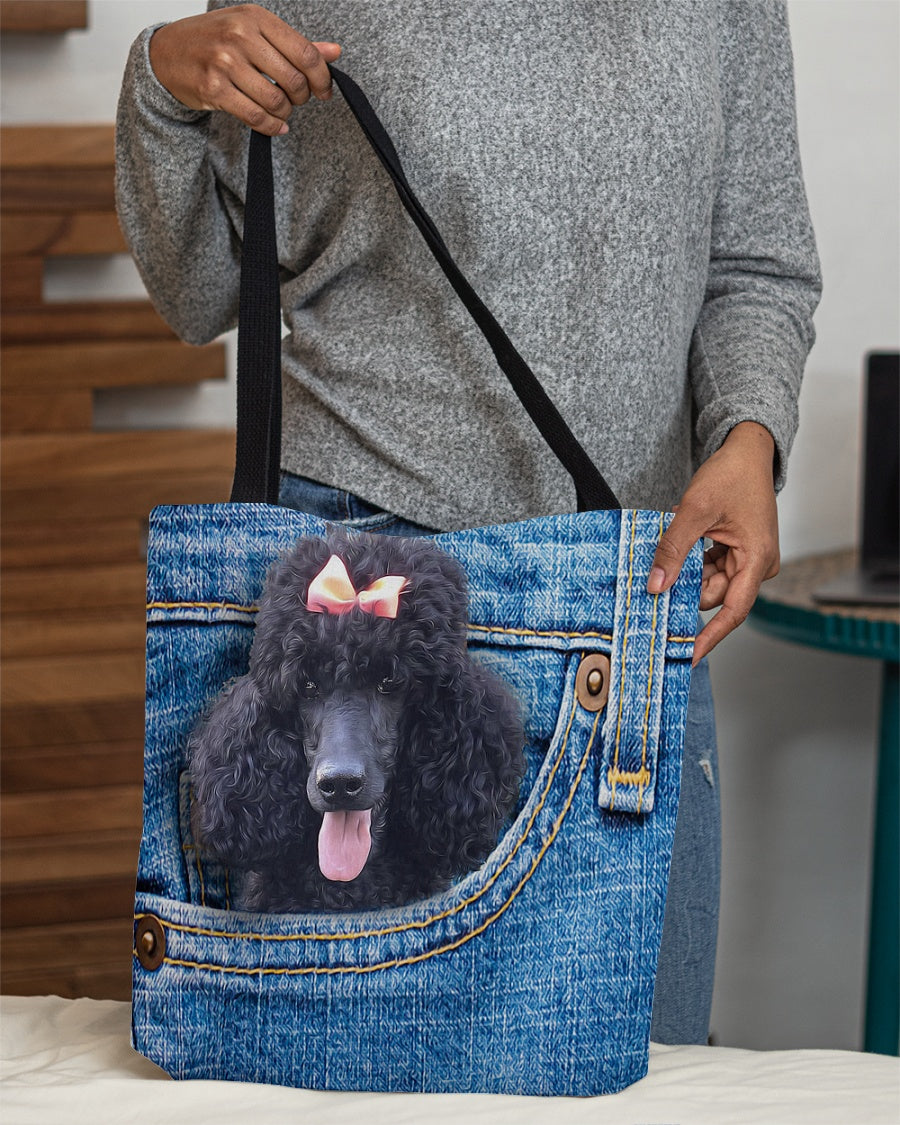 Black Poodle-in pocket-Cloth Tote Bag