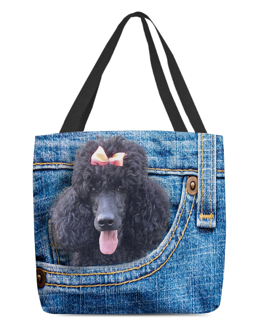 Black Poodle-in pocket-Cloth Tote Bag