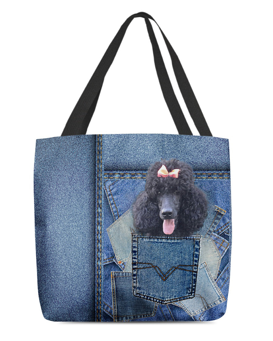 Black Poodle-in pocket2-Cloth Tote Bag