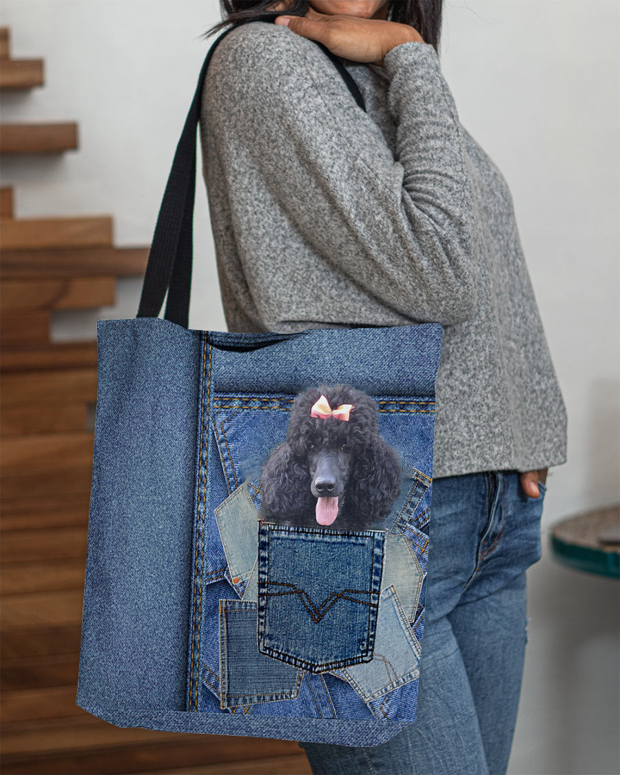 Black Poodle-in pocket2-Cloth Tote Bag
