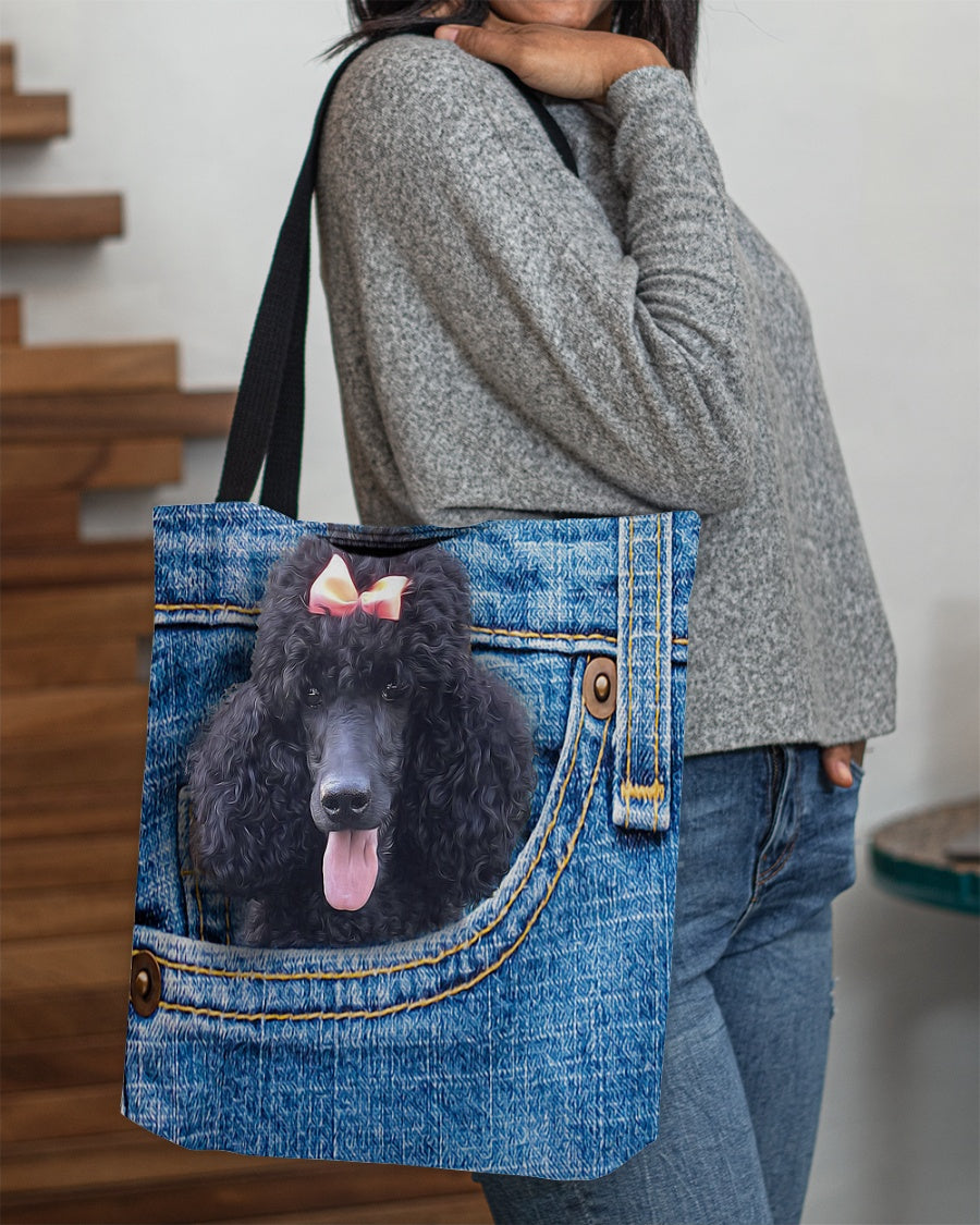 Black Poodle-in pocket-Cloth Tote Bag