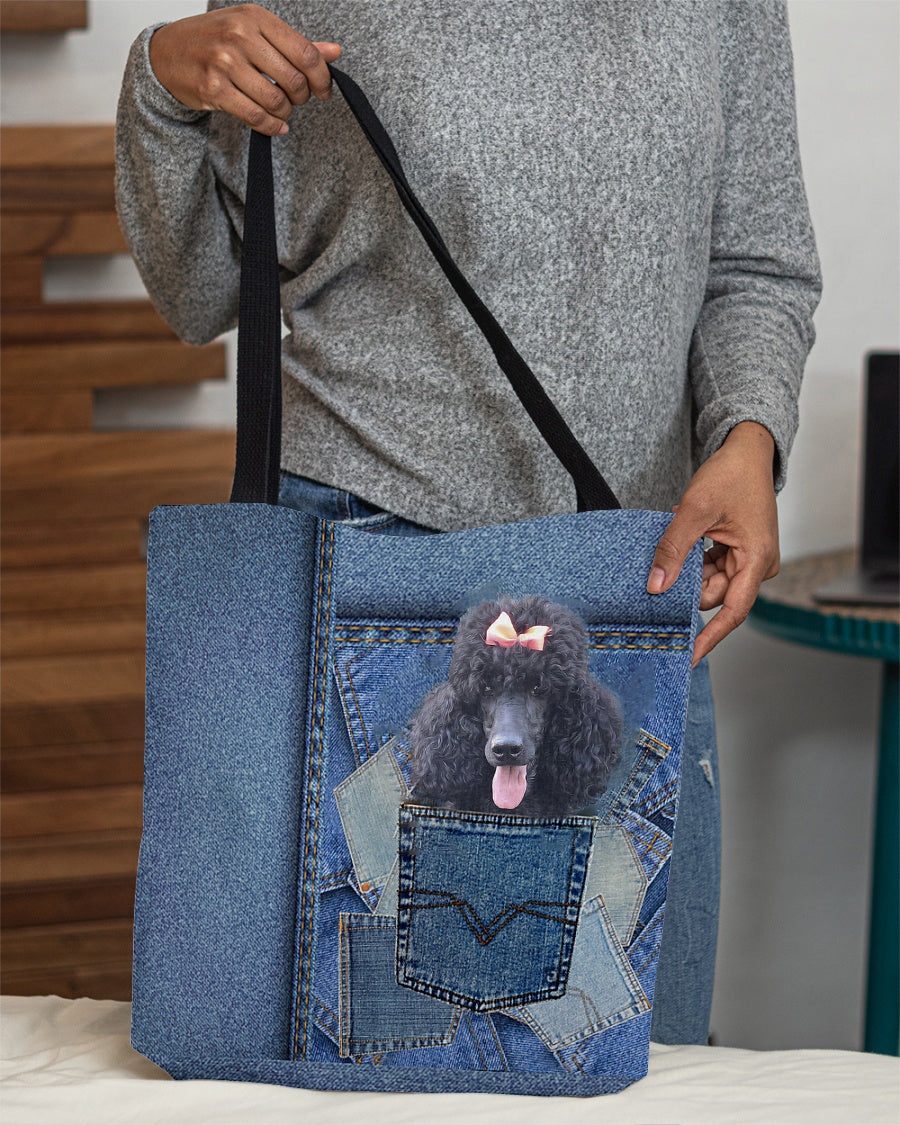 Black Poodle-in pocket2-Cloth Tote Bag
