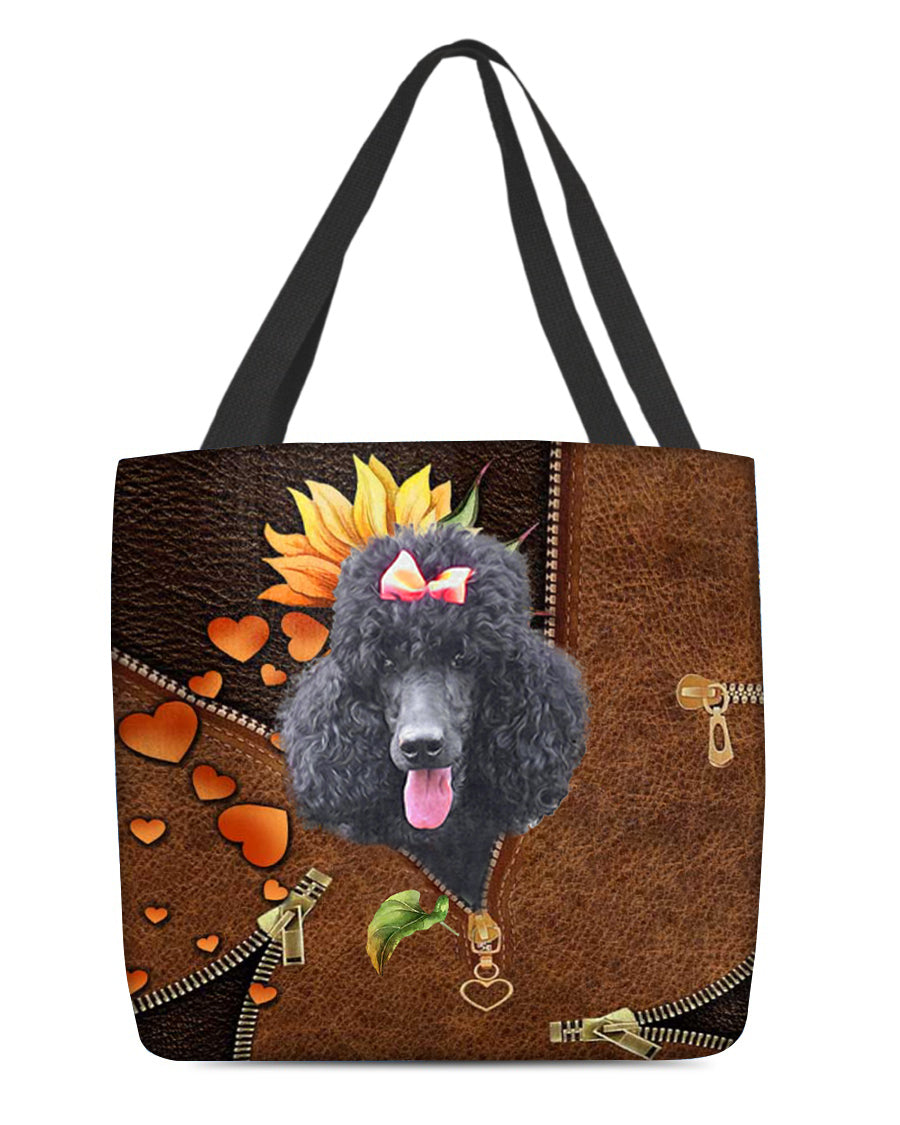 Black Poodle-Sunflower&amp;zipper Cloth Tote Bag