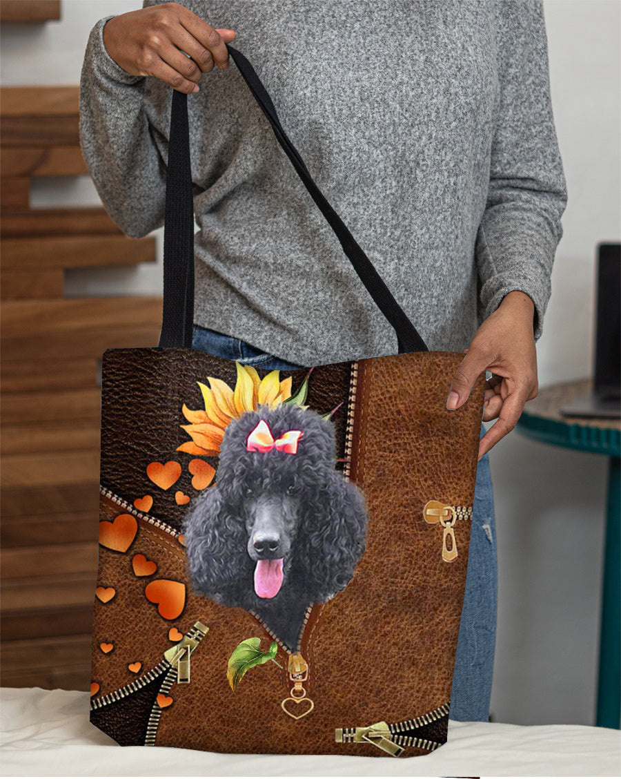 Black Poodle-Sunflower&amp;zipper Cloth Tote Bag